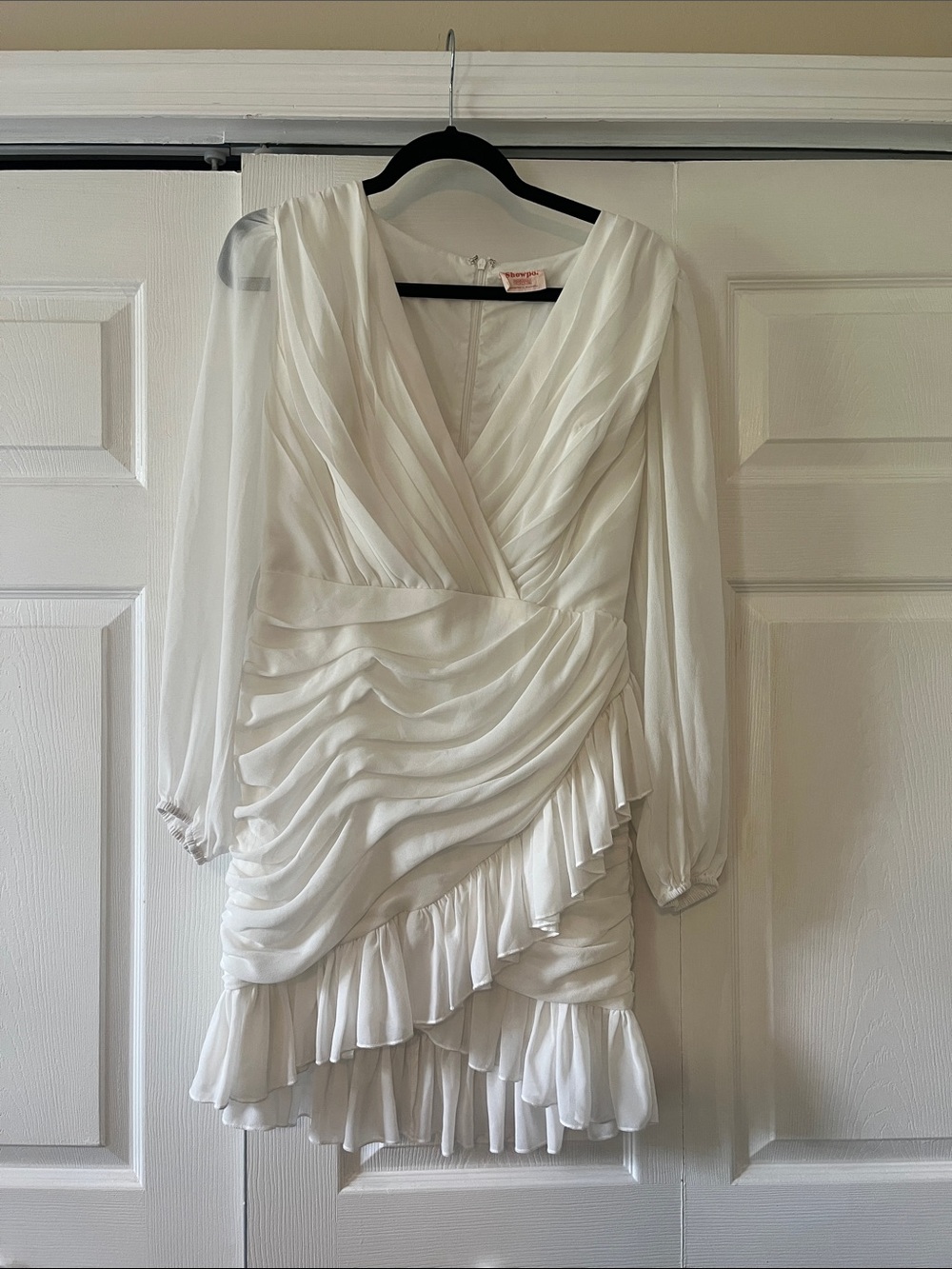 Showpo white dress with sheer sleeves